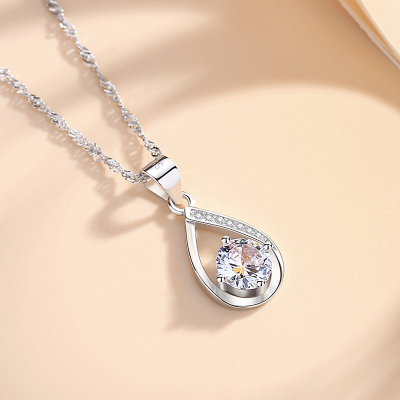 s925银水滴项链女女神之泪吊坠镶嵌锆石日韩锁骨链送女友生日礼物