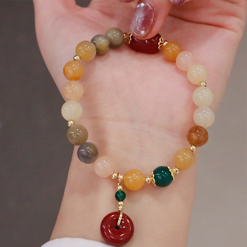 New Cinnabar Bracelet Natural Jinsi Jade Agate Gourd Peanut Bracelet Vintage Chinese Style Jewelry Wholesale