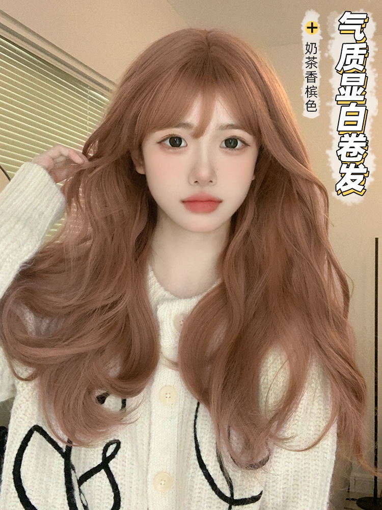 Cross-Border Wholesale Wig Women‘s Long Hair Summer Full-Head Wig Orange Big Wave Long Curly Wig Lolita Wig