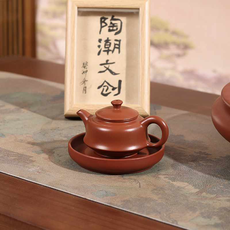 朱泥金钟壶潮州手拉壶迷你三杯中式工夫小茶壶精美潮州朱泥手制壶