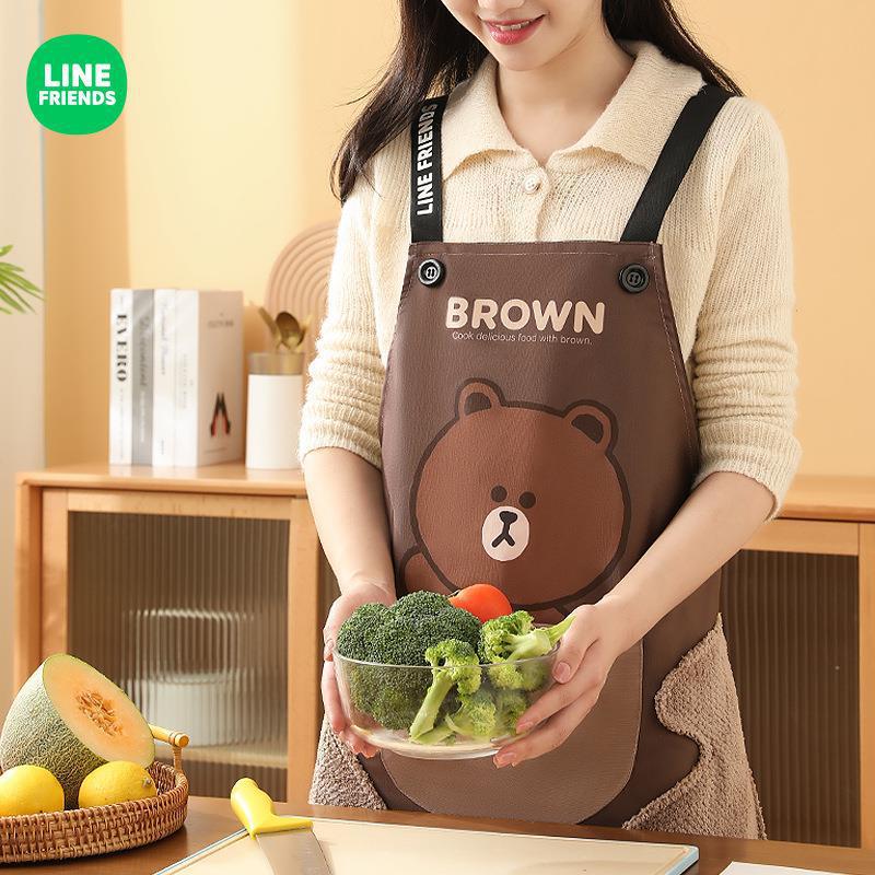 line friends围裙卡通珊瑚绒围裙厨房家用高颜值可擦手做饭工作服
