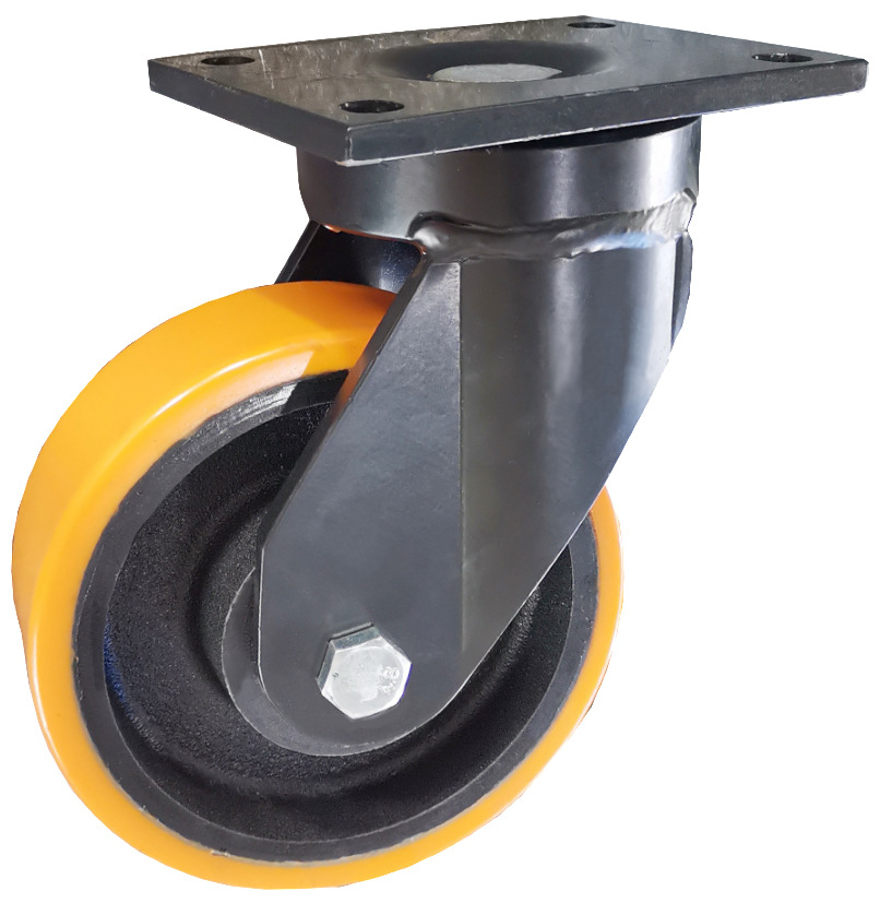 欧款载重型脚轮加厚铁芯聚氨酯轮子800公斤脚轮黄色pu轮