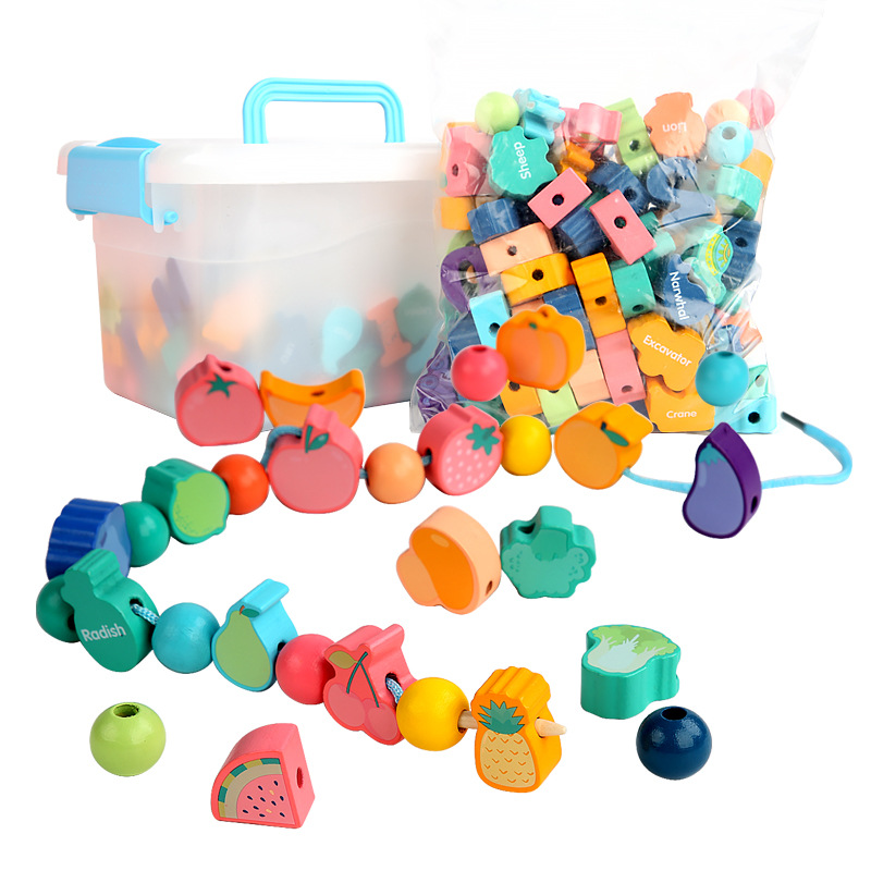 Children's 150 Tablets Storage Box Beads String String Beads Environmentally Friendly Animal Figures round Beads Skewers Music Educational Toys