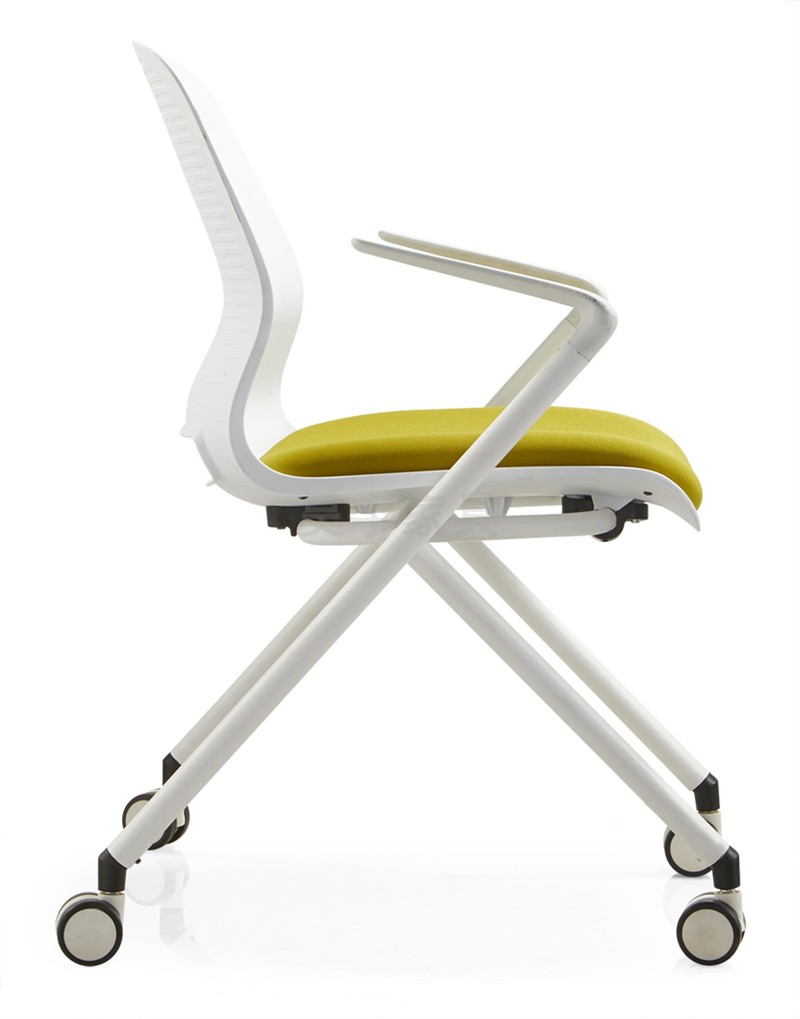 移动多功能椅白色带轮子会议椅折叠椅办公培训椅塑胶背洽谈接待椅