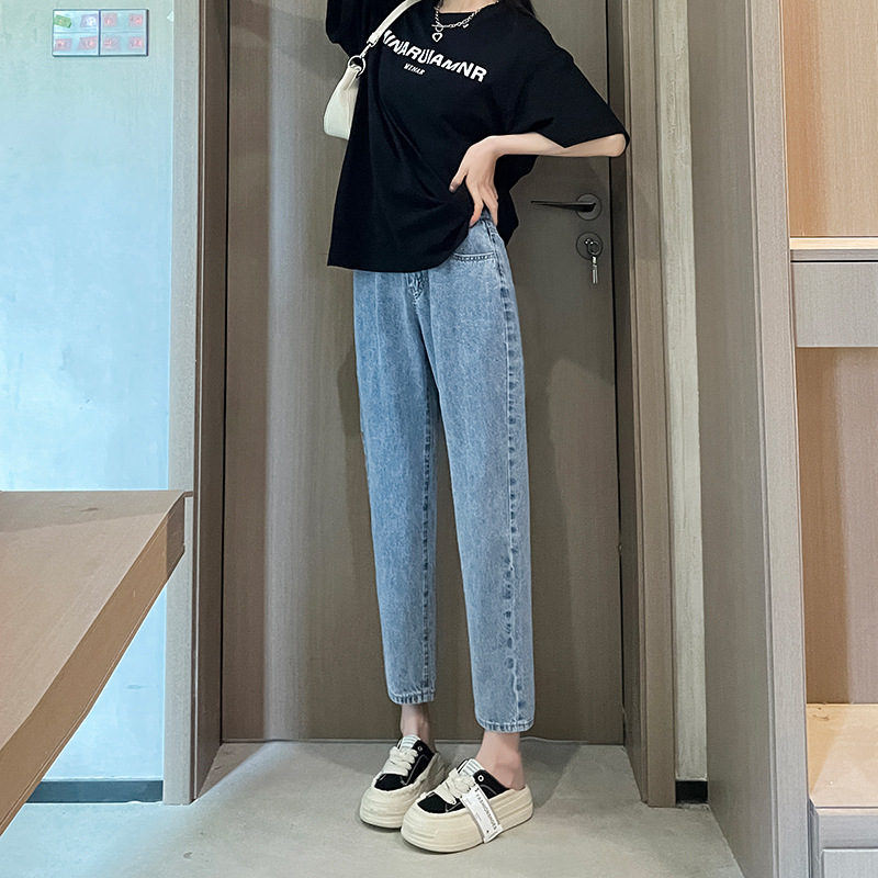 哈伦牛仔裤子老爹裤女夏季新款女裤2024新款直筒遮肉高腰牛仔女裤