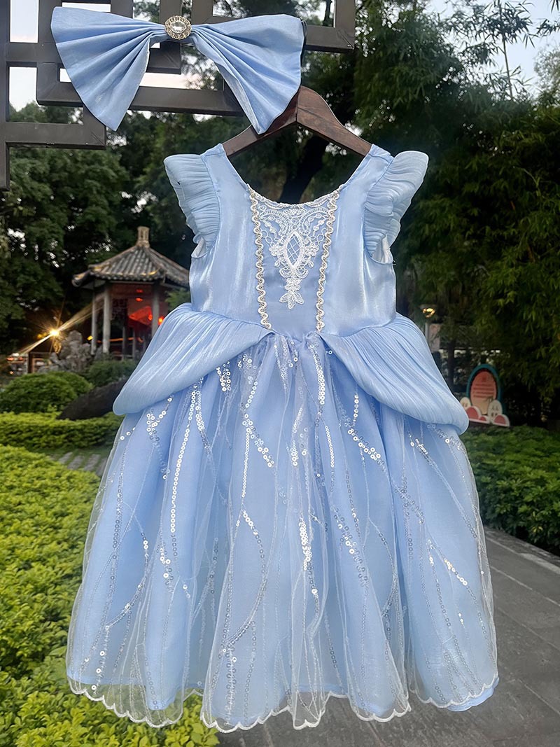 女童公主裙新款蓝色辛德瑞拉灰姑娘网纱裙生日礼服裙连衣裙-阿里巴巴