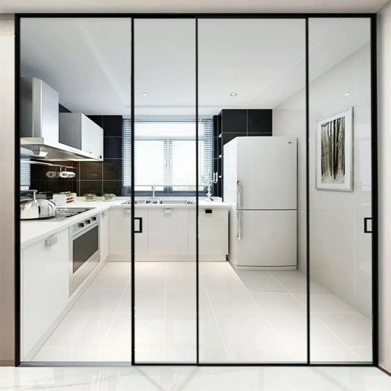 玻璃门窄边框玻璃推拉门厨房移门客厅阳台三地轨吊轨推拉门订作