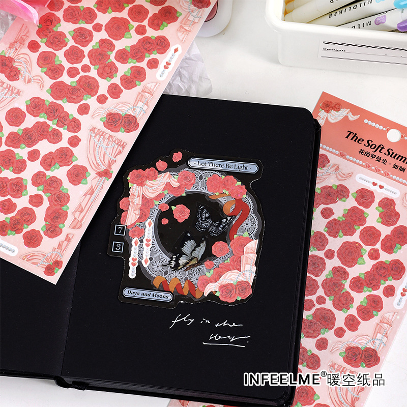 Infeel.me Self-Adhesive Star Flash Sticker Flower Romance Series Flower Rose DIY Journal Stickers