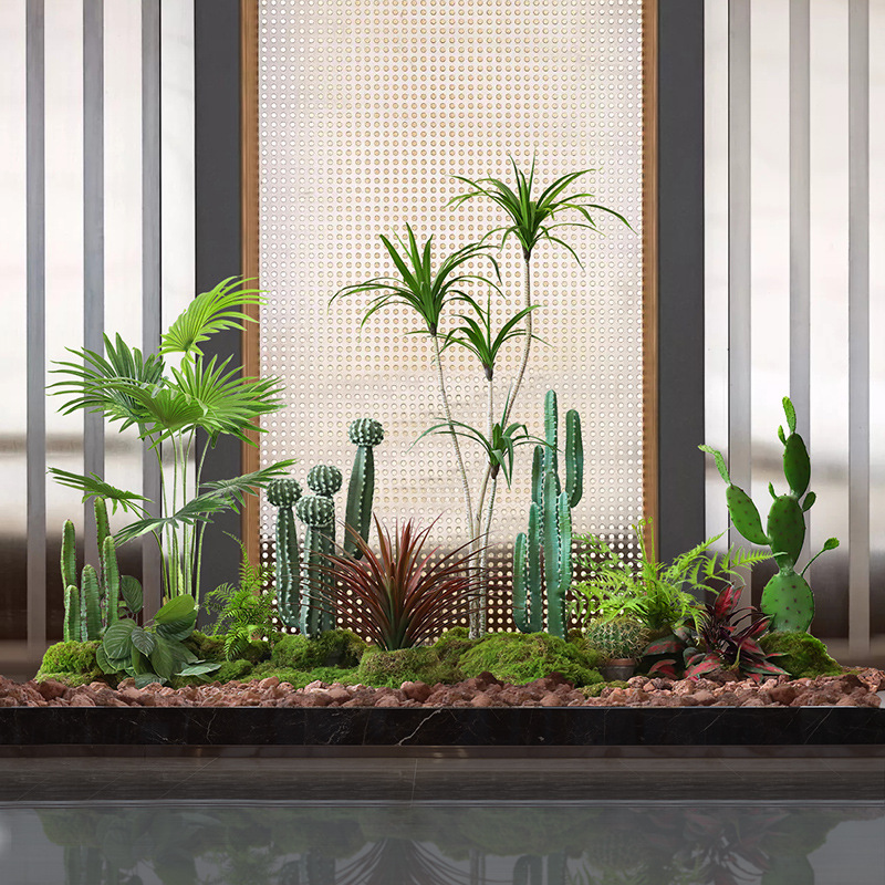 植物造景千年木火山石组合景观假绿植室内橱窗装饰