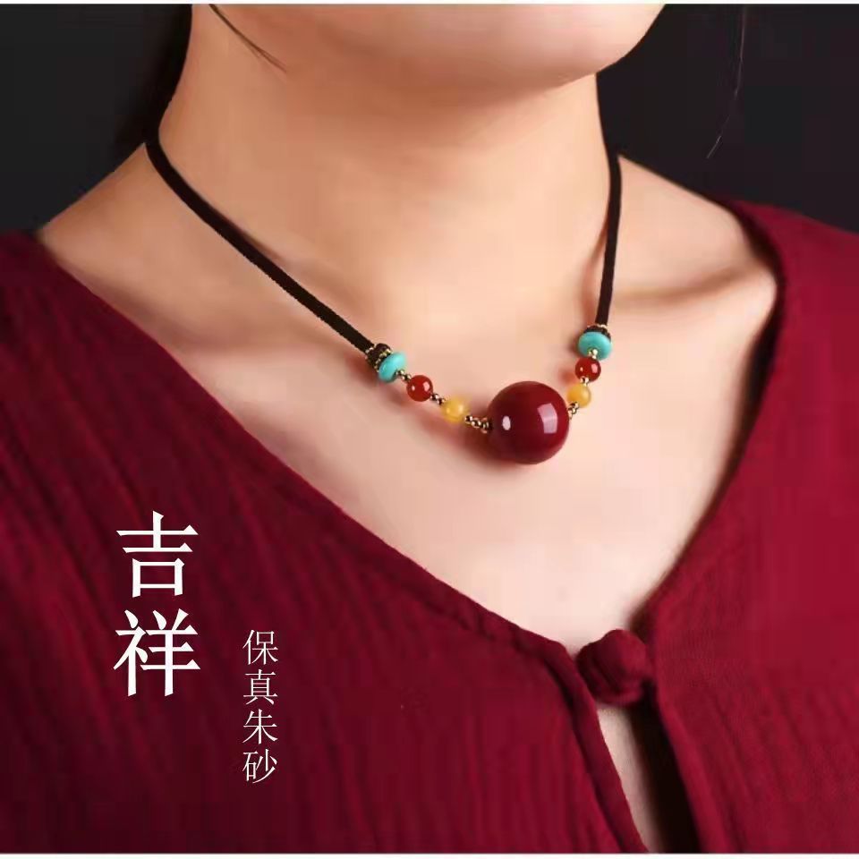 天然朱砂转运珠锁骨链女士吊坠圆珠时尚挂坠