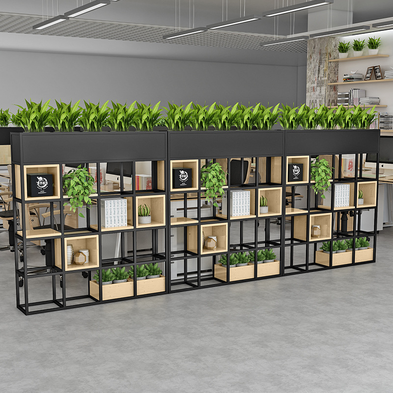 办公室隔断花架置物屏风铁艺书架logo餐厅多层绿植置物装饰分隔架