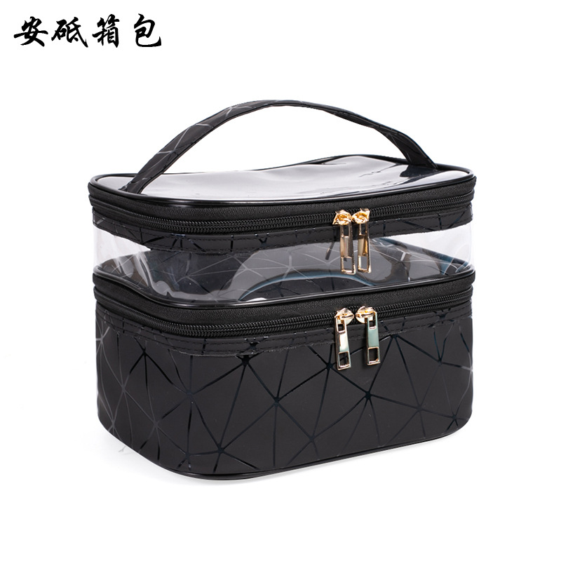 Cross-Border New Arrival Metal Pink Transparent Double Layer Cosmetic Bag Multifunctional Portable Toiletry Bag Waterproof Storage Bag