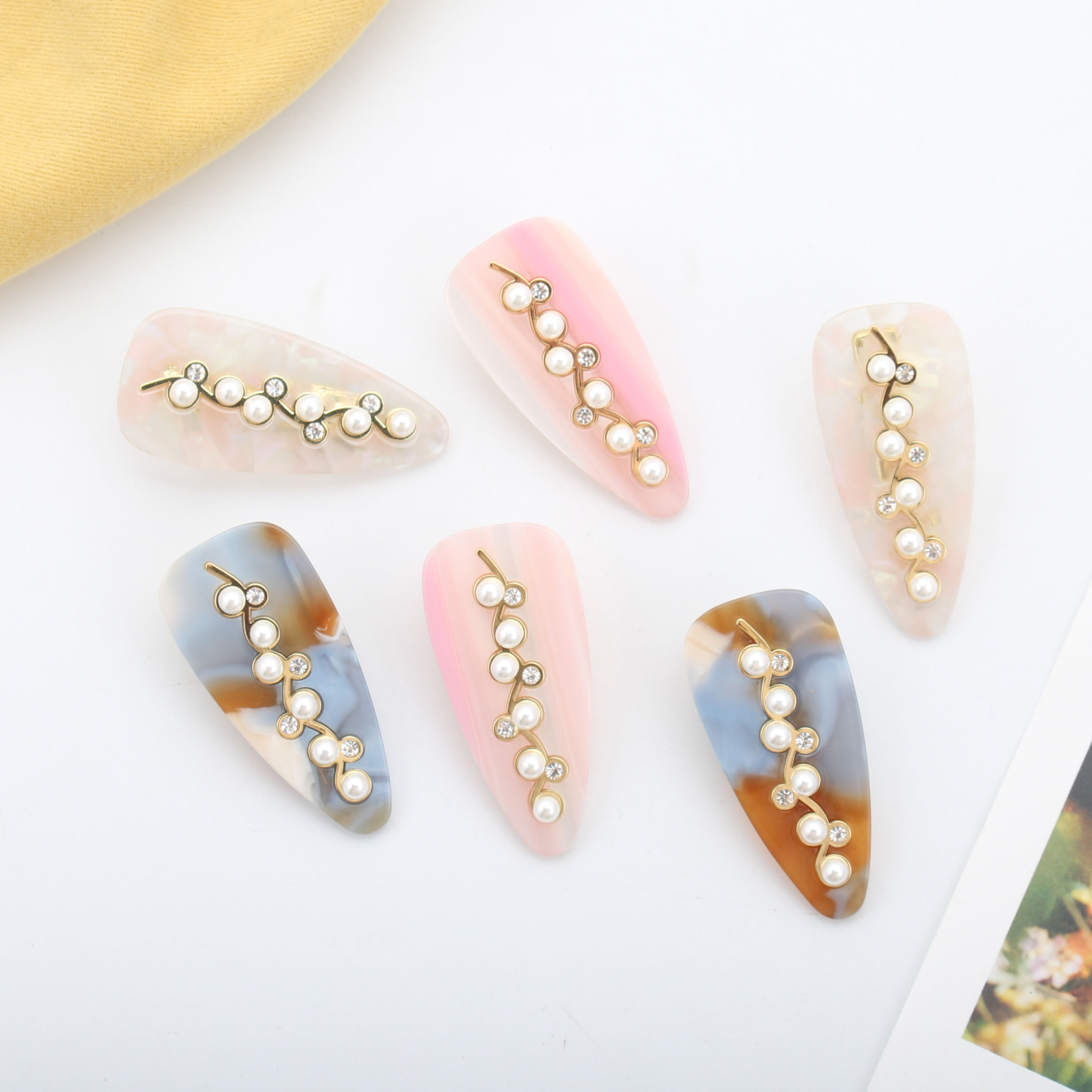 甜美珍珠发夹水滴醋酸镶钻鸭嘴夹发饰百搭前额刘海夹头饰边夹发卡