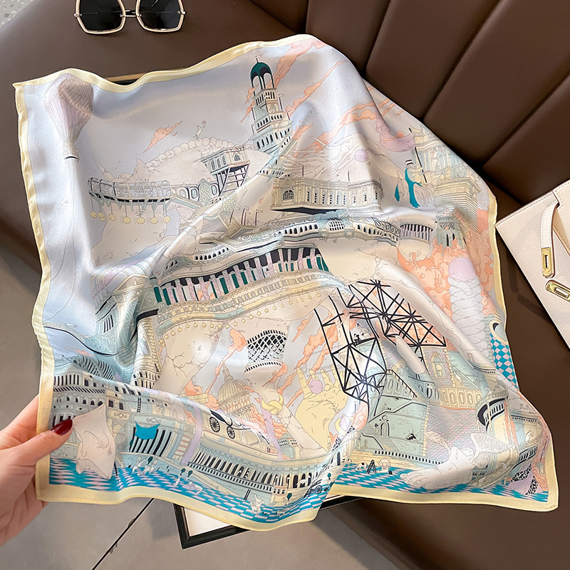 French Retro Street Pastoral Casual Style 70 Square Scarf Mulberry Silk Scarf Women's All-Match Neck Scarf Hair Band Arm Bag