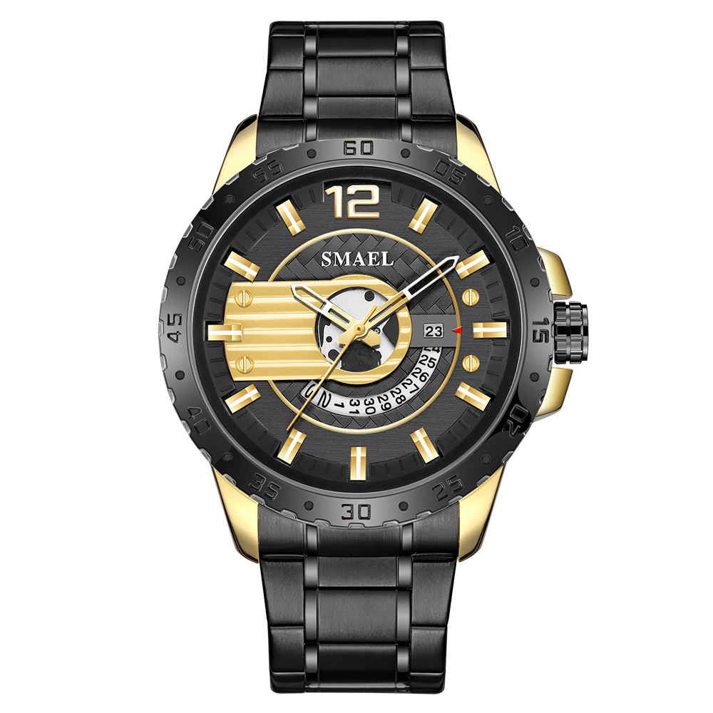 smael斯麦尔 新款户外运动男士防水日历钢带石英表圆形创意 9178