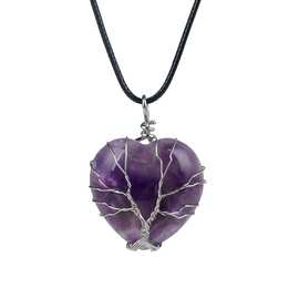 欧美天然紫水晶桃心形状吊坠时尚男女石头项链视频手工缠绕饰品