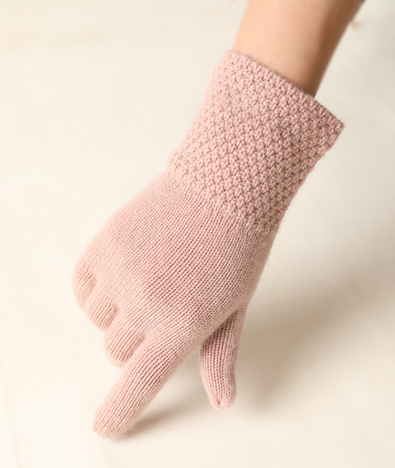 秋冬新款羊绒分指纯色保暖手套针织毛线长手腕五指手套一件代发