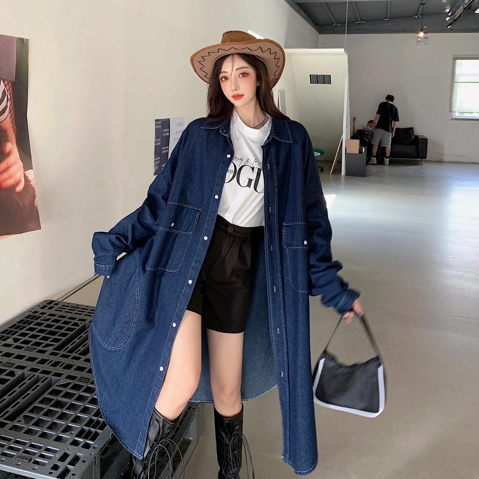 2021年秋冬大码胖mm宽松休闲bf风衣中长款百搭过膝牛仔外套