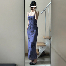 紫色吊带碎花连衣裙子女夏季2024新款梨形身材感修身包臀长裙