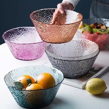 日式金边锤纹玻璃碗透明家用水果沙拉碗网红创意餐具北欧风甜品碗