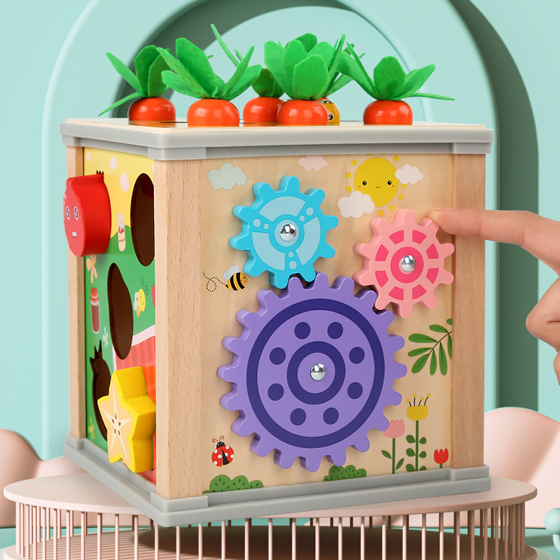 Children's Puzzle Multi-Functional Shape Matching Bug Catching Pulling Radishes Clock Percussion Piano 6-in-1 Intelligence Box Treasure Chest Toys