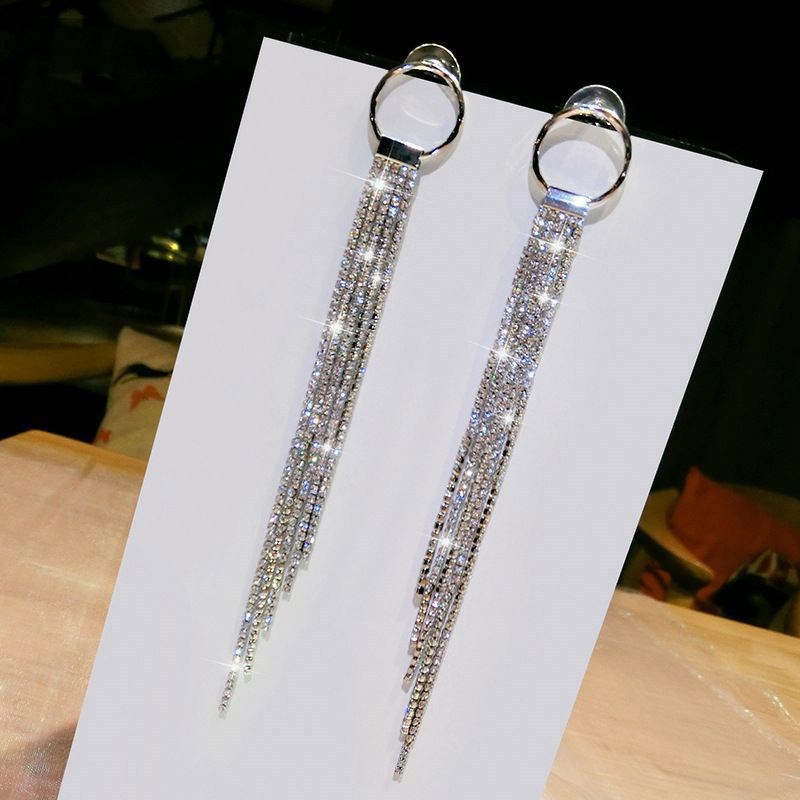 japanese and korean formal dress accessories earrings 925 sterling silver stud earrings women‘s diamond long fringe earrings