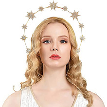 跨境巴洛克星星发箍头饰欧美新娘走秀双层合金水钻金色发带配饰品