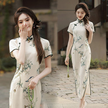 跨境旗袍新款2024女夏季高级感新中式国风素雅禅意茶服年轻款气质