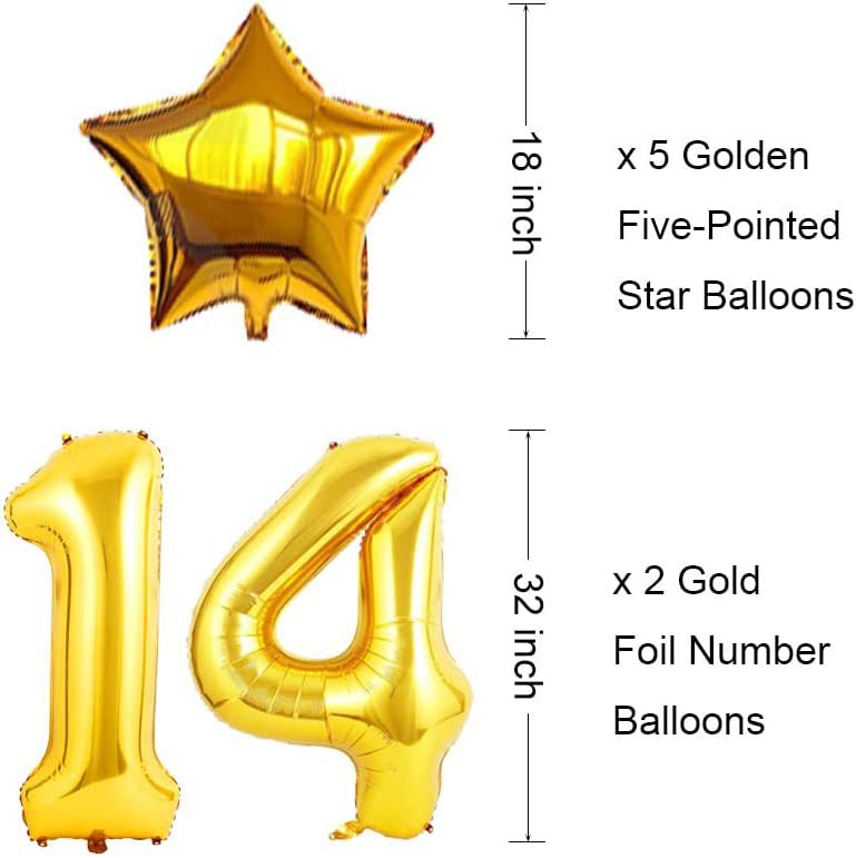 14岁生日布置金五角星铝箔气球亮片气球生日派对装饰气球跨境热卖