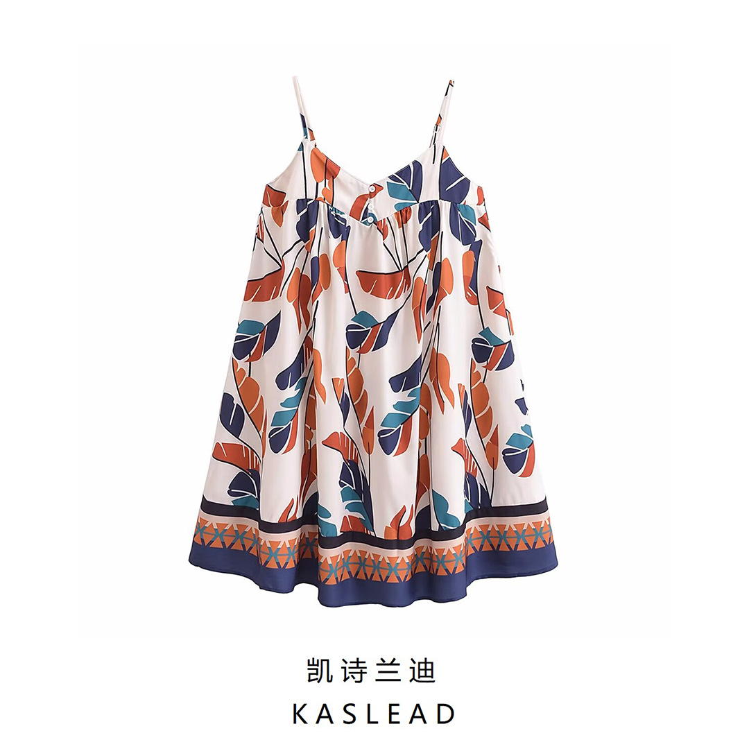 2024春季新款女装 欧美风时尚休闲下摆定位印花吊带连衣裙-阿里巴巴