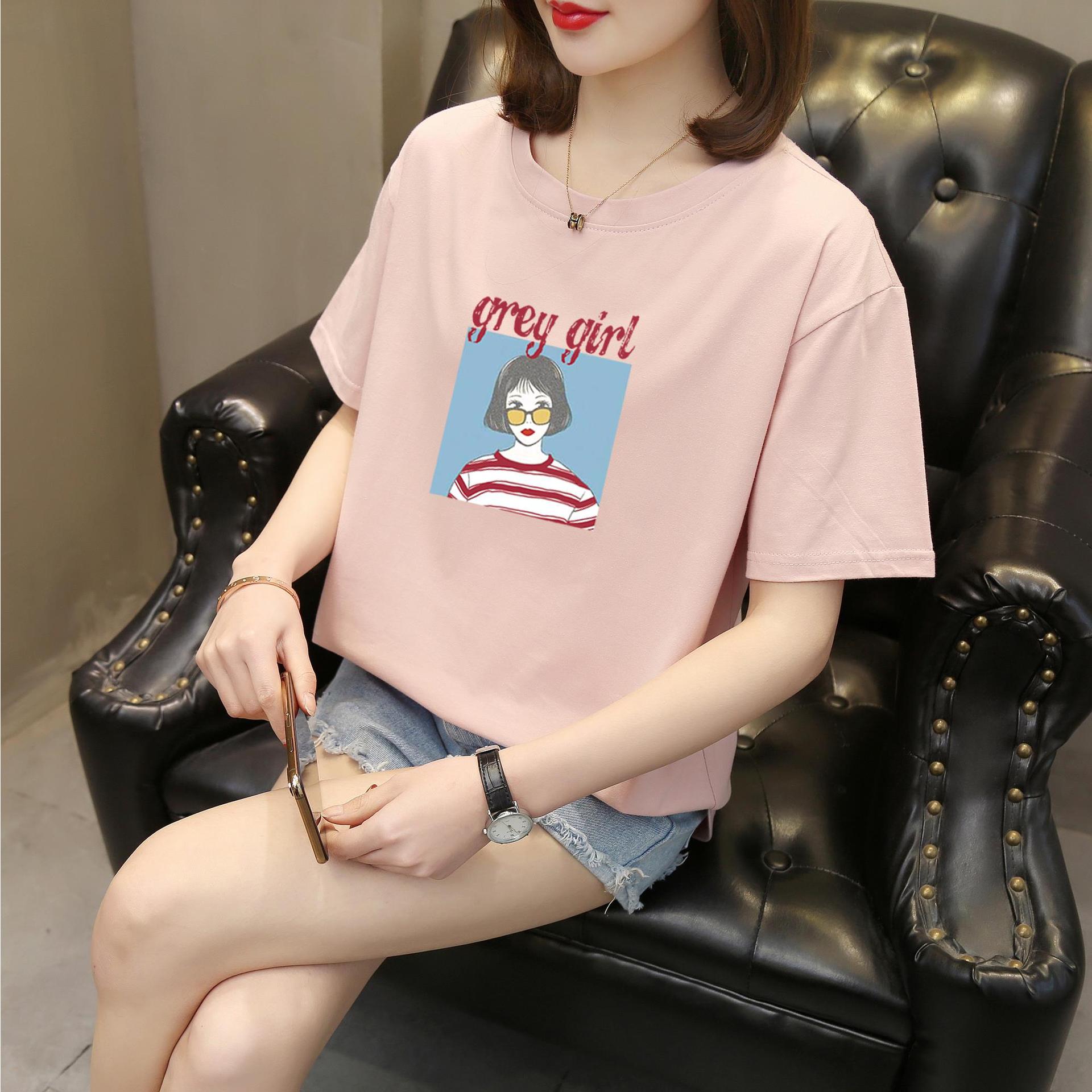 新款韩版2023夏季纯棉短袖t恤女学生百搭圆领上衣休闲女装打底衫