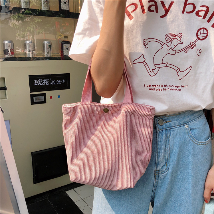 Artistic Corduroy Bag Portable Mini Casual Women's Small Hand Bag Vintage Cloth Bag Lunch Bag