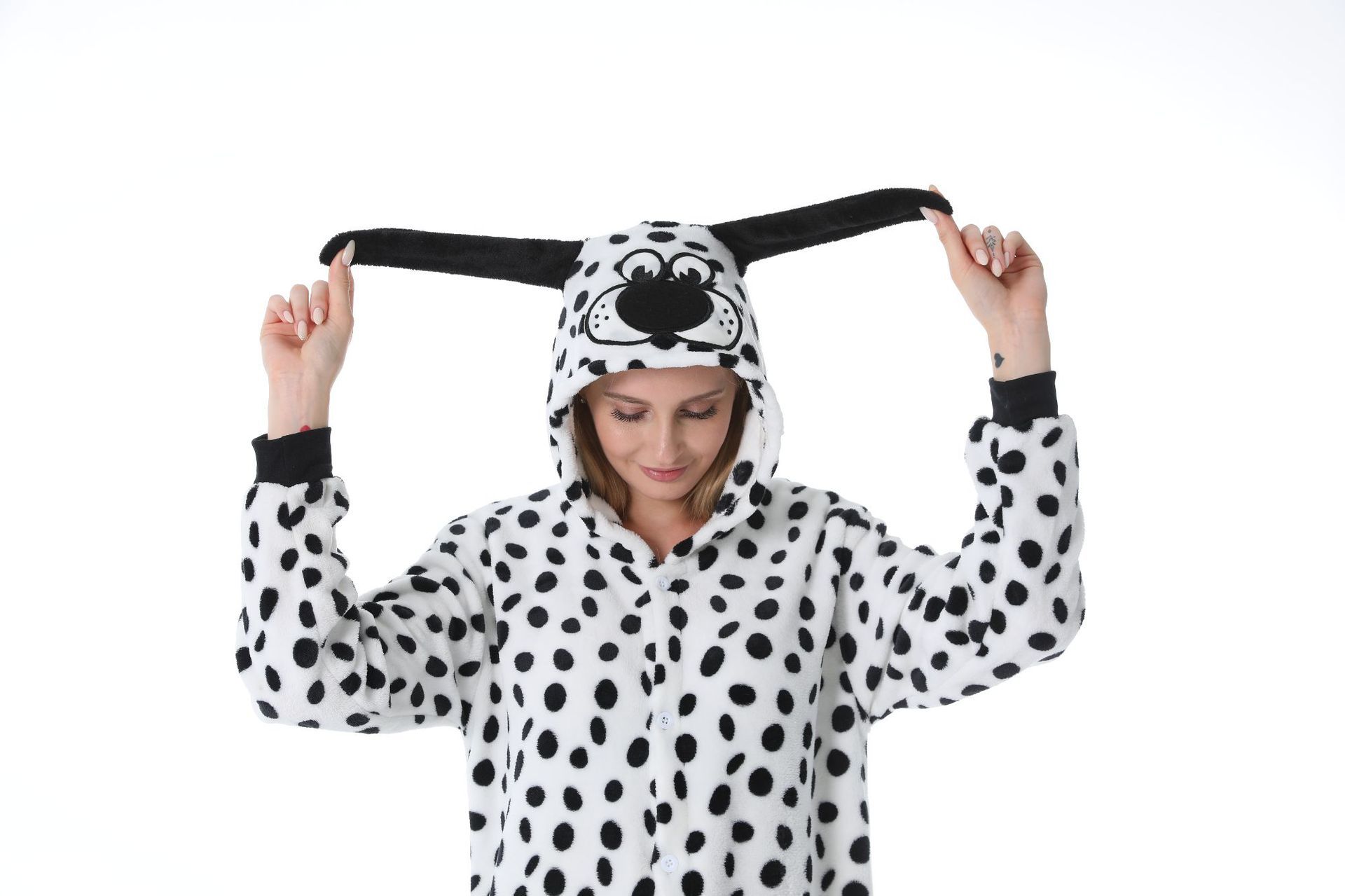 卡通斑点狗 连体睡衣动物冬季法兰绒 可爱斑点情侣 家居演出服