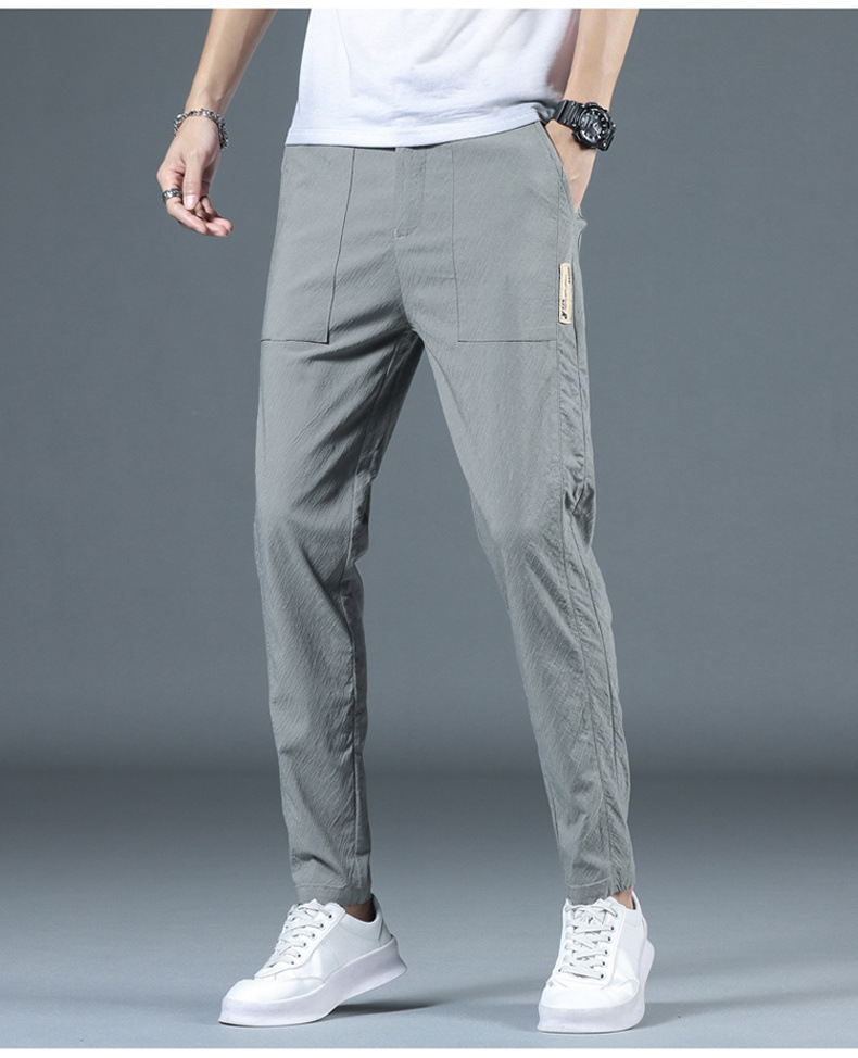 2021春夏冰丝休闲裤男修身松紧腰长裤小脚西裤潮流运动裤直筒男裤