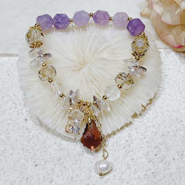 切面菱形水晶手链甜美糖果色可爱招财猫手饰海蓝宝紫晶水滴手链