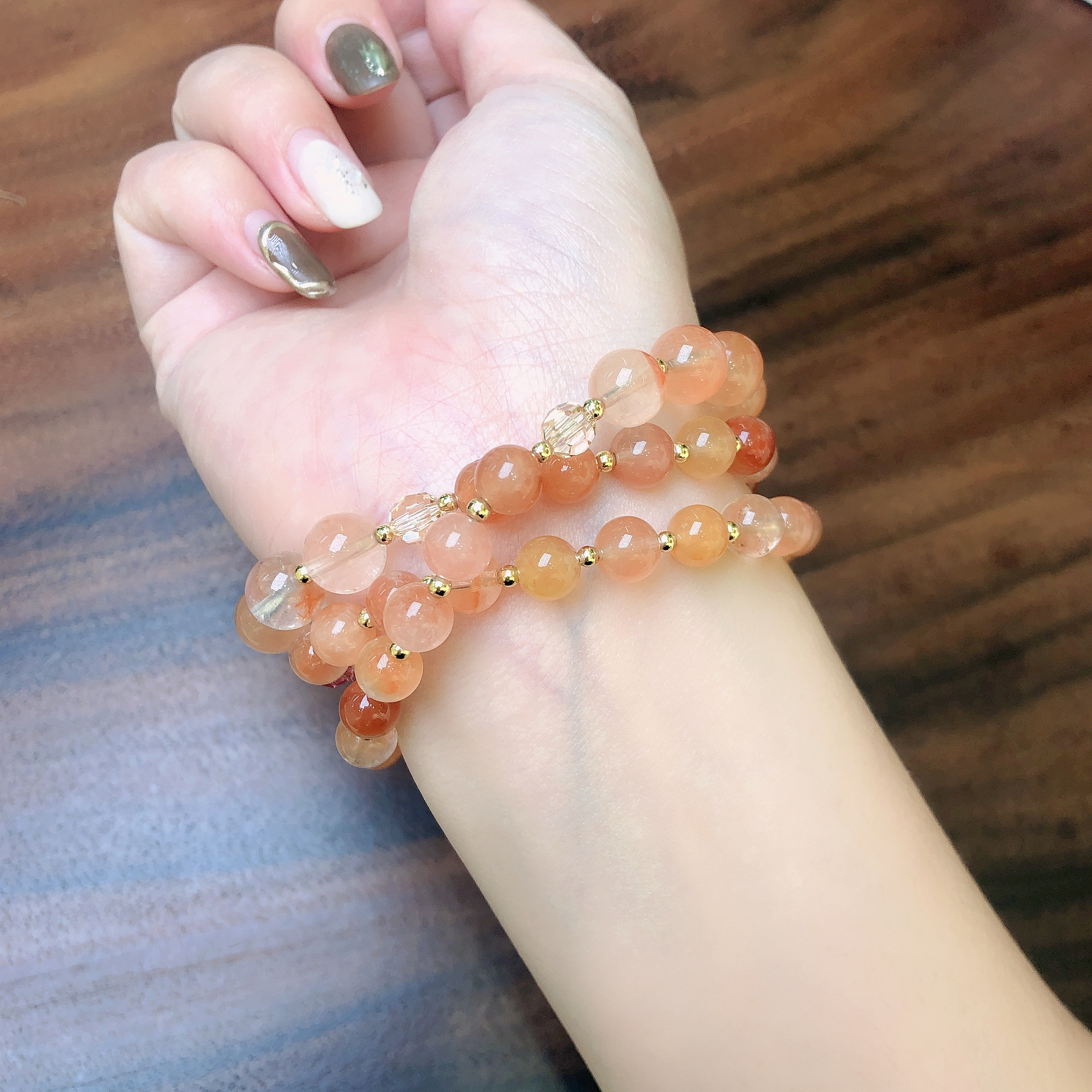 红兔毛手链女三圈粉晶玫瑰花吊坠奥地利水晶手串手工饰品配饰首饰