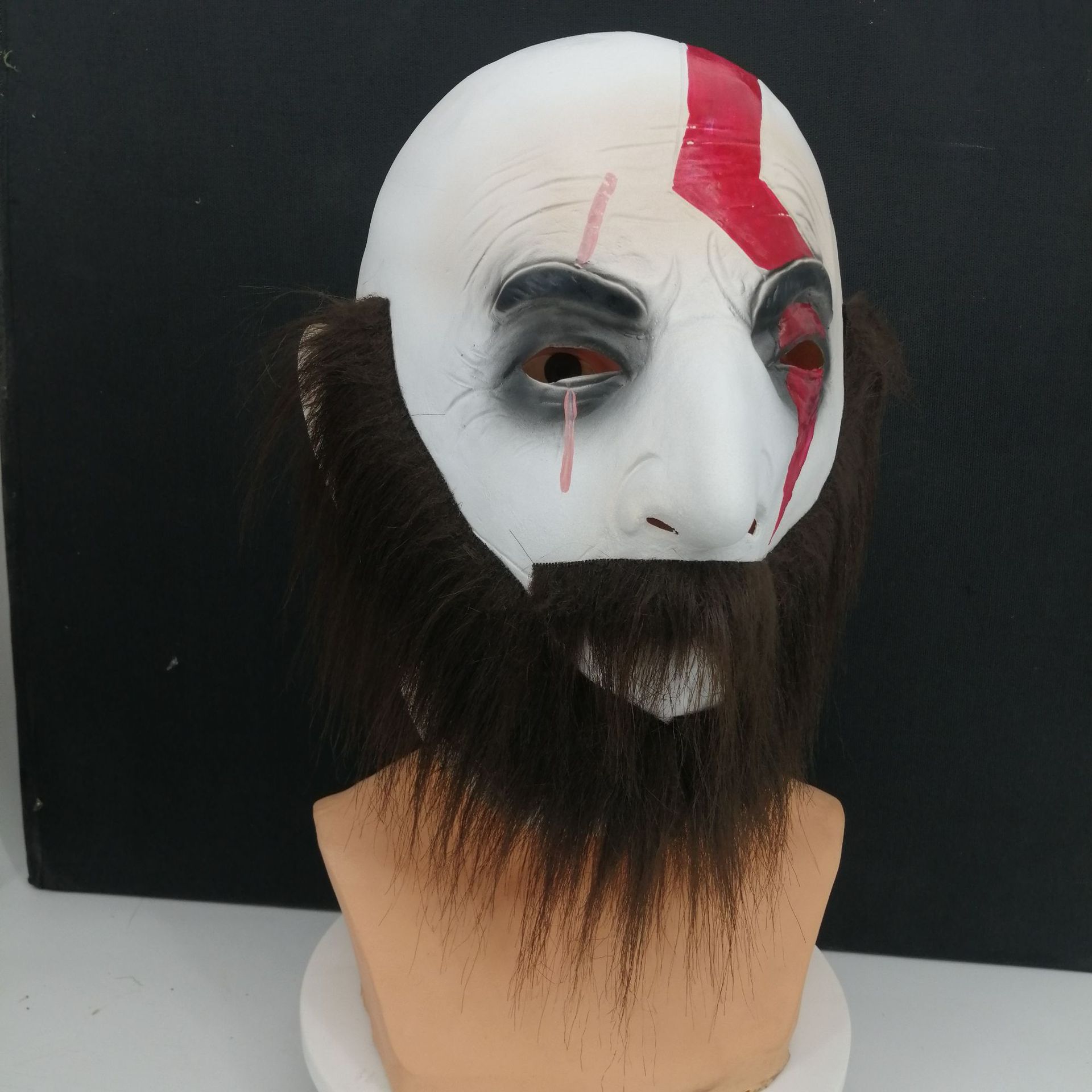 万圣节恐怖战神4奎托斯面具cosplay乳胶游戏周边面具假发胡子道具