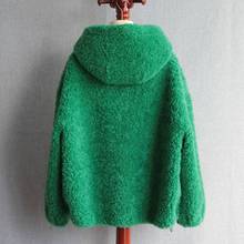2022年澳洲全羊毛皮外套颗粒复合皮毛一体皮大衣连帽绿色