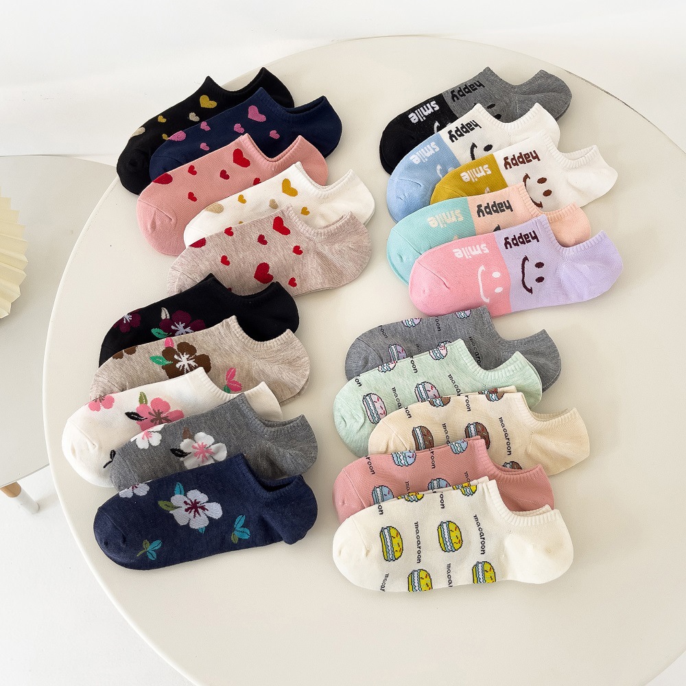 Socks Women‘s Spring and Summer Socks Ankle Socks Cartoon Cotton Socks Women‘s Socks Low-Cut Low-Top Large Heel Socks Support Socks Wholesale