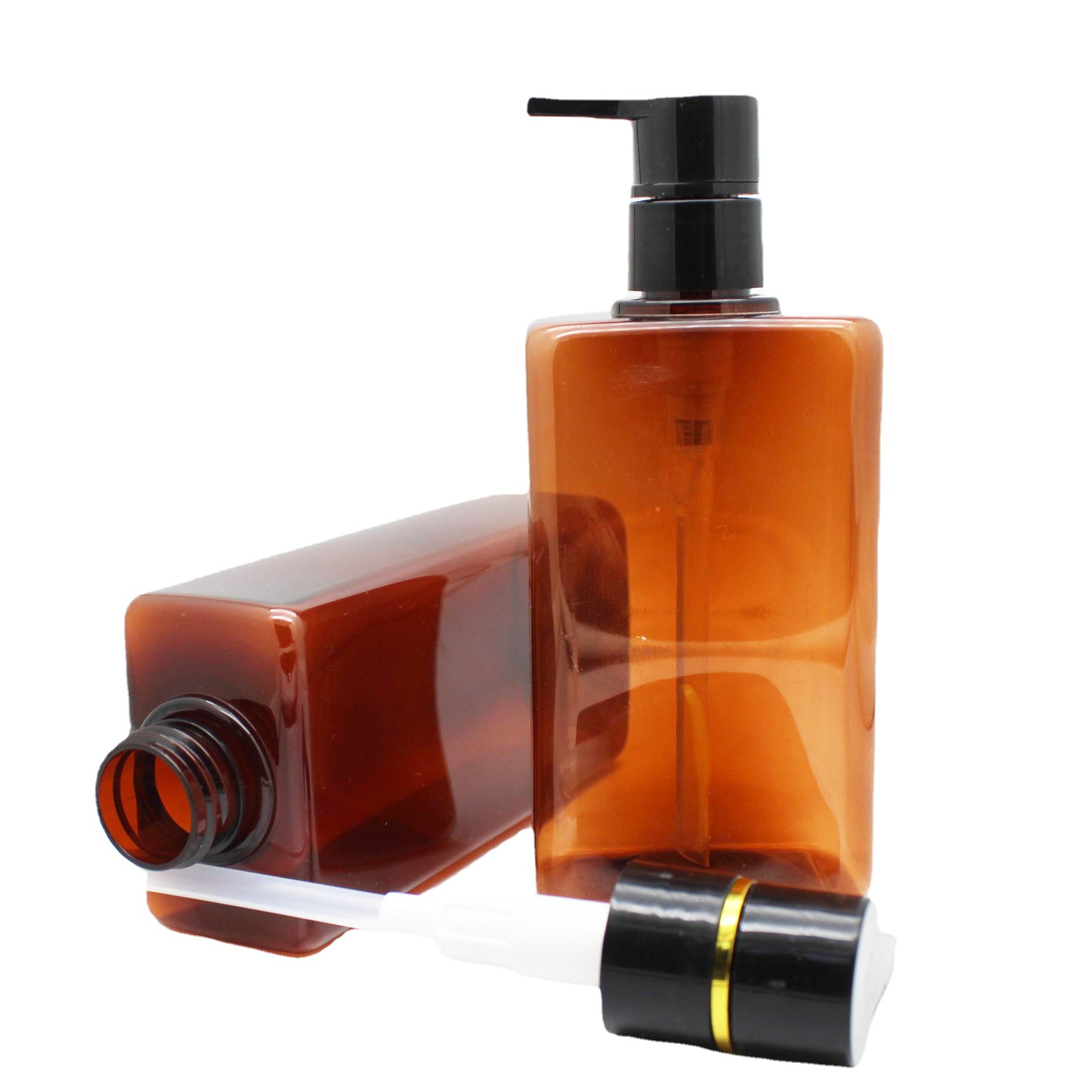 现货300ml400ml透棕色方形洗发水瓶沐浴露化妆品分装瓶