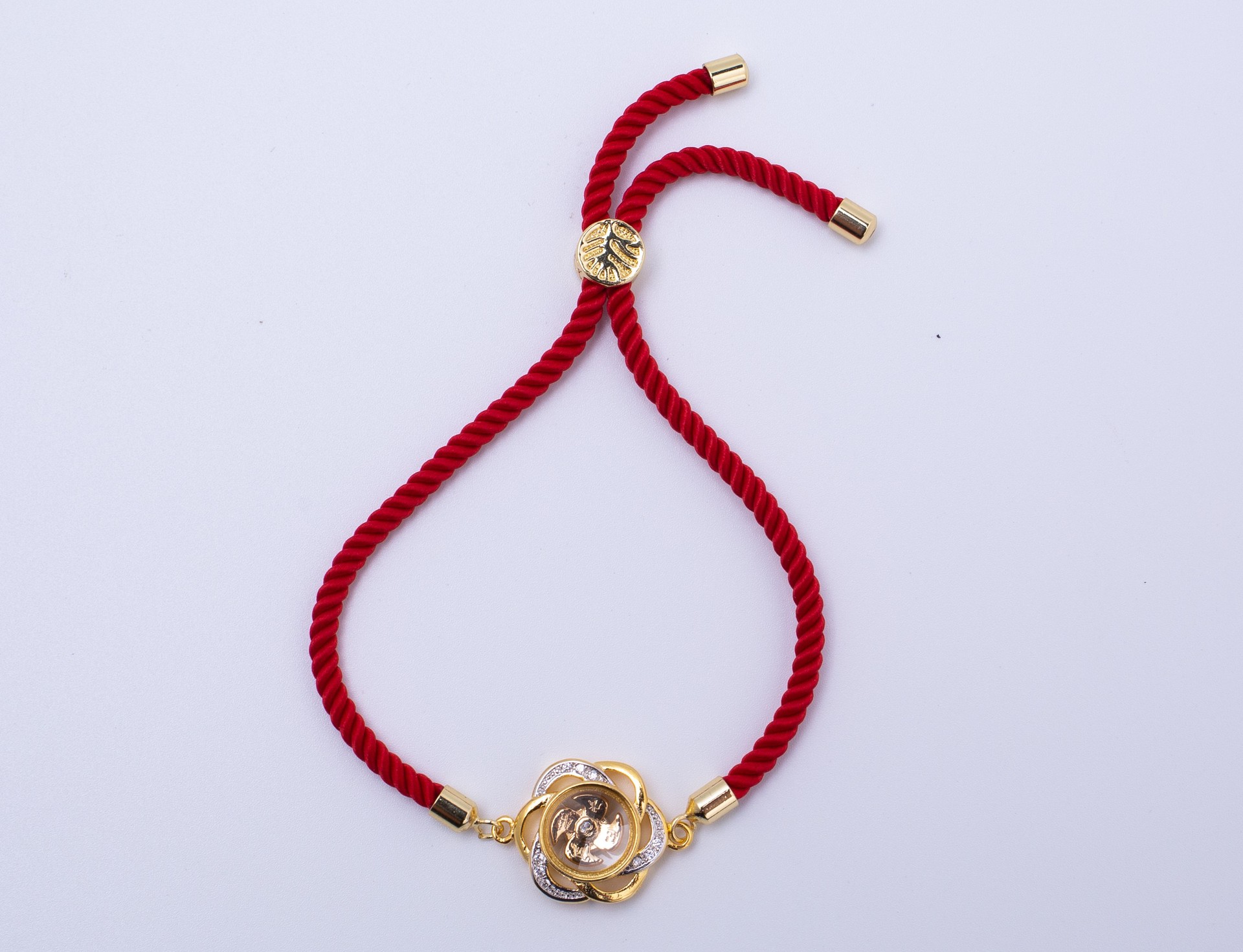 时来转动风车沙金黄金编织红绳手链3ddiy镀金饰品手链