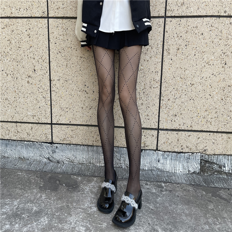 闪亮黑色丝袜女网红ins潮菱形烫钻带钻菱格连裤袜子薄款性感黑丝