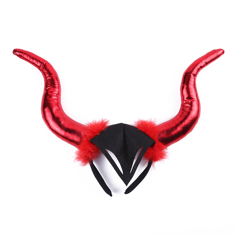 恶魔牛角头扣发箍 万圣节鬼节装饰头扣舞会派对道具大号牛角头饰