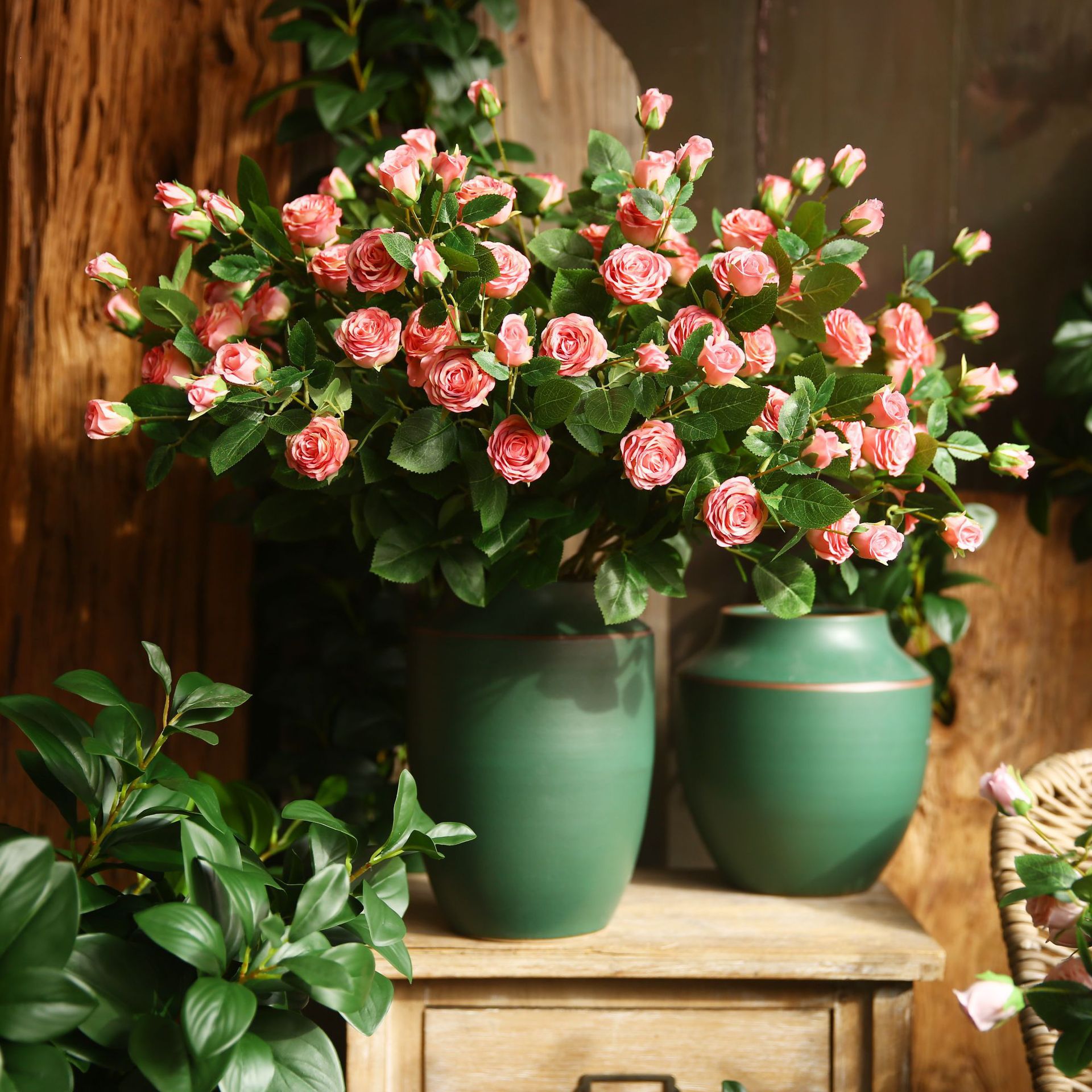 米兰玫瑰花仿真花插花陶瓷花瓶摆件客厅摆设ins风装饰假花花艺