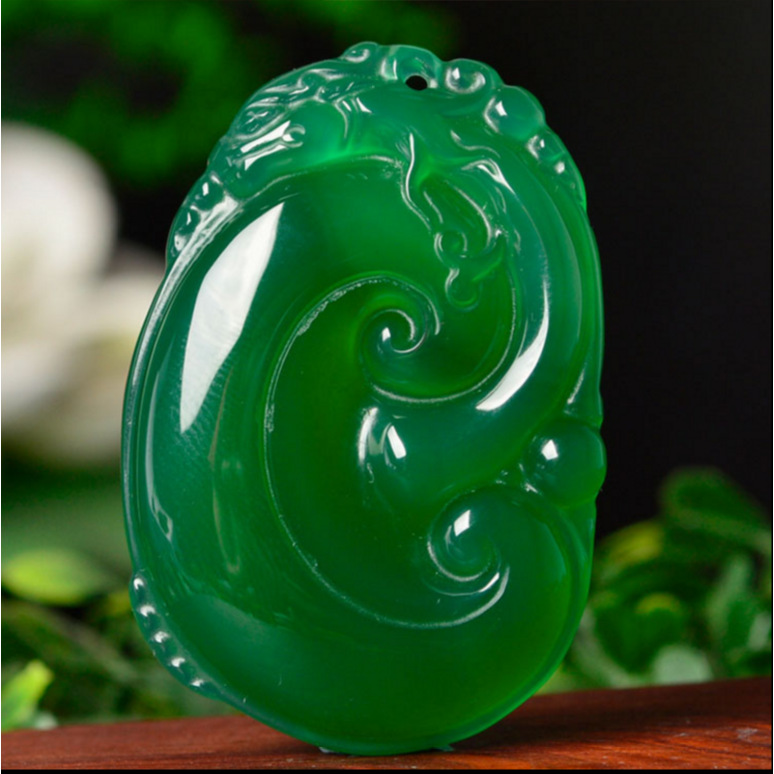 冰种绿玉髓如意吊坠绿玛瑙玉如意情侣玉牌男女款