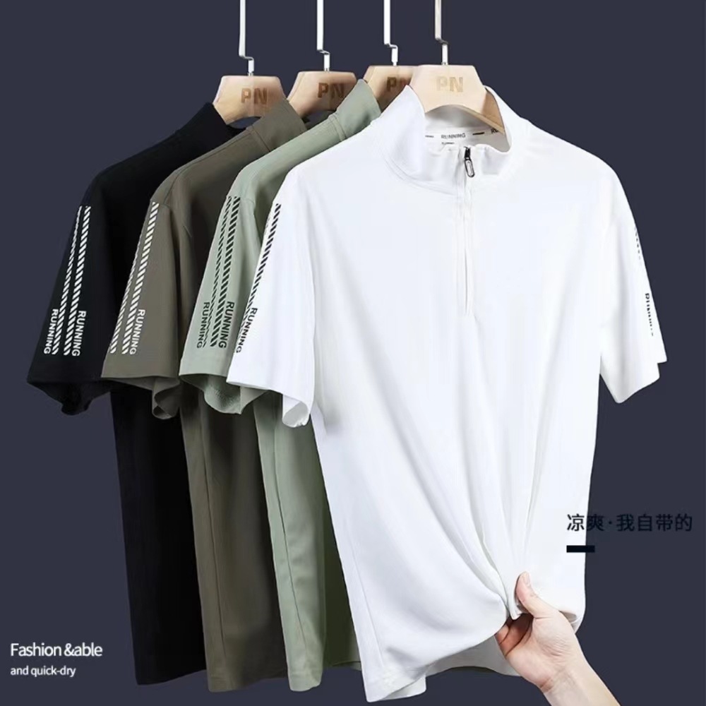 夏季男士短袖t恤纯色立领polo衫2024新款半袖时尚潮流休闲t恤上衣