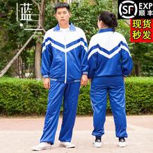 厂家直销初中高中生班服青少年蓝白拼色运动服老式标准校服80年代