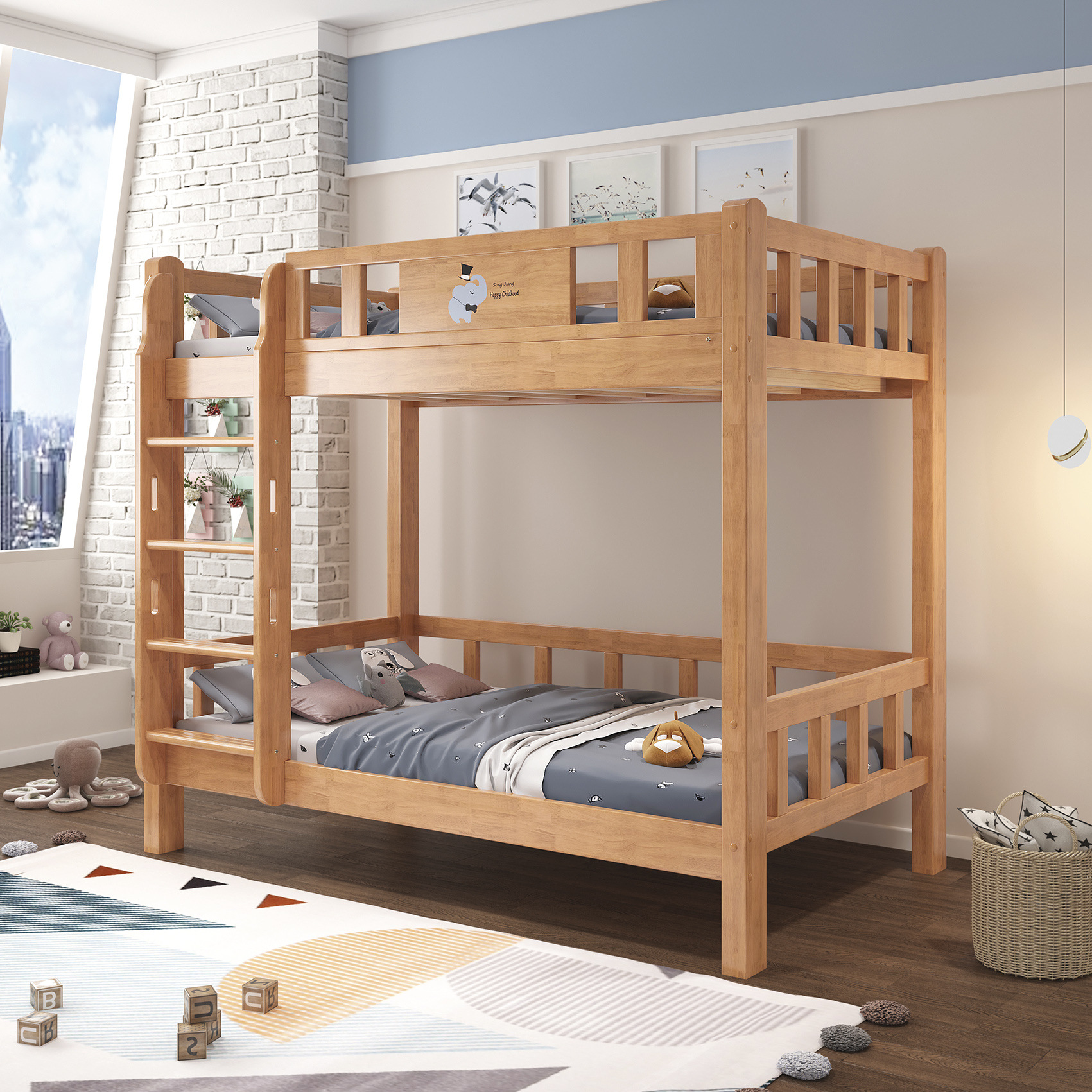 实木上下同宽平行成人床上下铺双层床