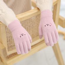 手套冬天女保暖日系萌可爱韩版学生卡通五指加绒触屏针织毛线手套