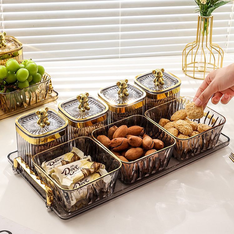 Refreshments Snack Candy Snacks Nuts with Snack Dish Four Grids with Layers Light Luxury Snack Dish Factory Wholesale